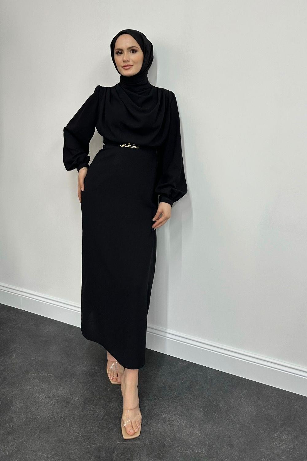 Meridan Üstü Drape Krep Abiye Siyah