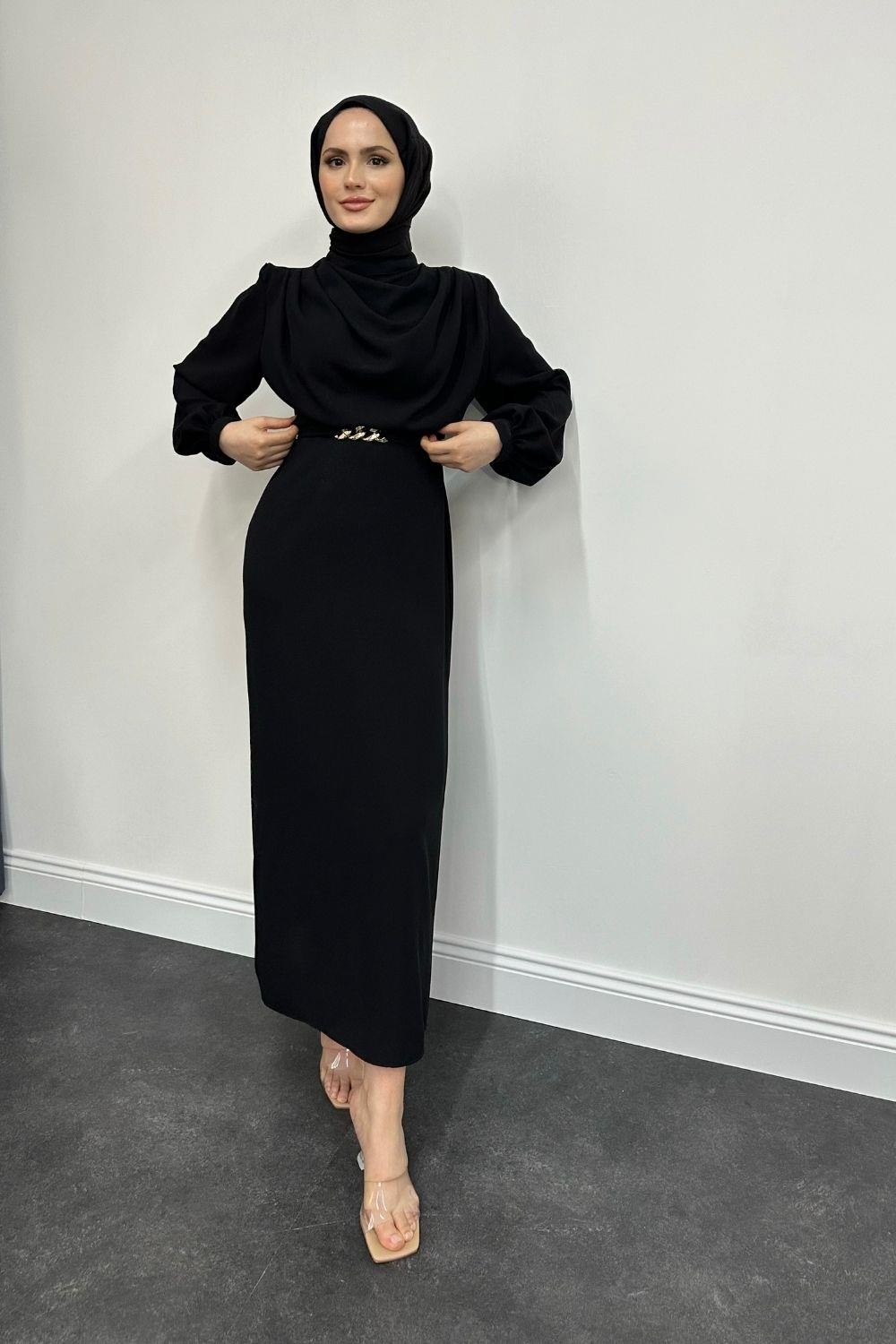Meridan Üstü Drape Krep Abiye Siyah