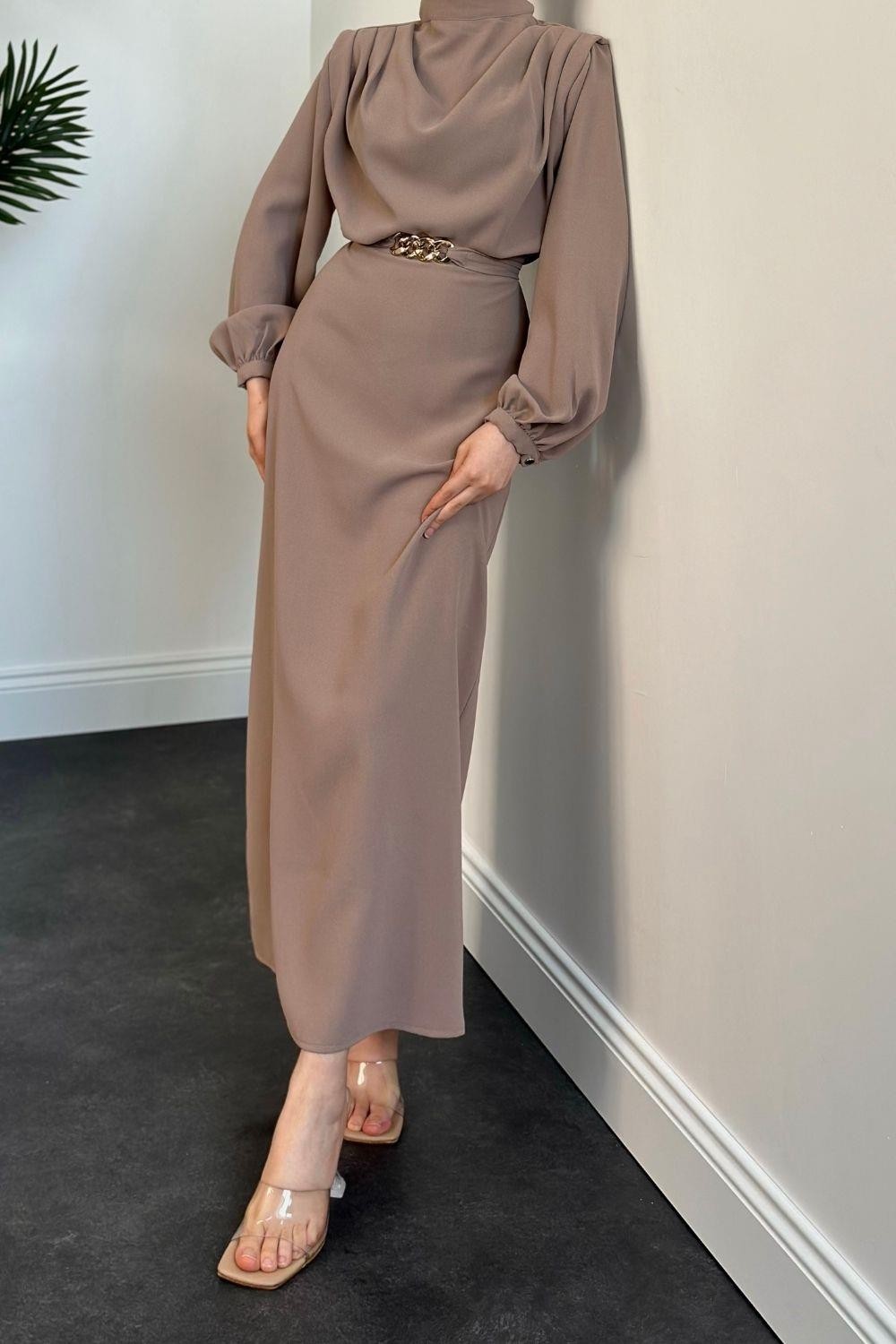 Meridan Üstü Drape Krep Abiye Toprak