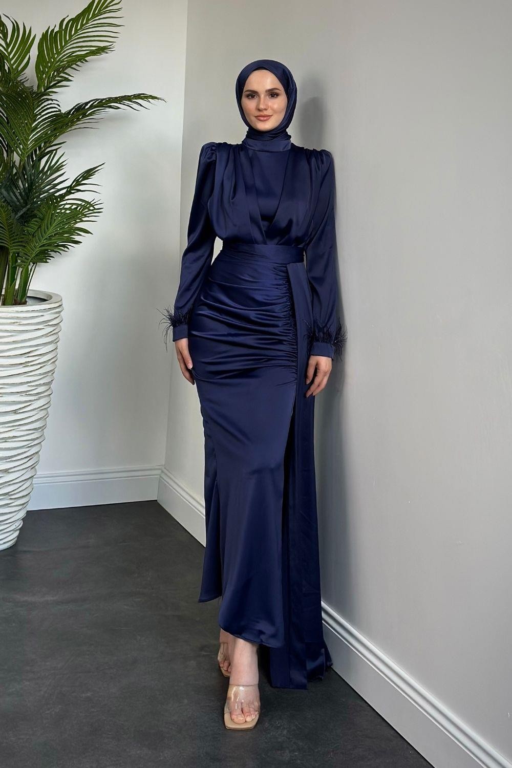 Mirabel Büzgülü Saten Abiye Lacivert