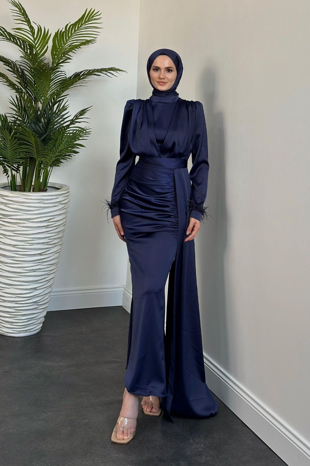 Mirabel Büzgülü Saten Abiye Lacivert