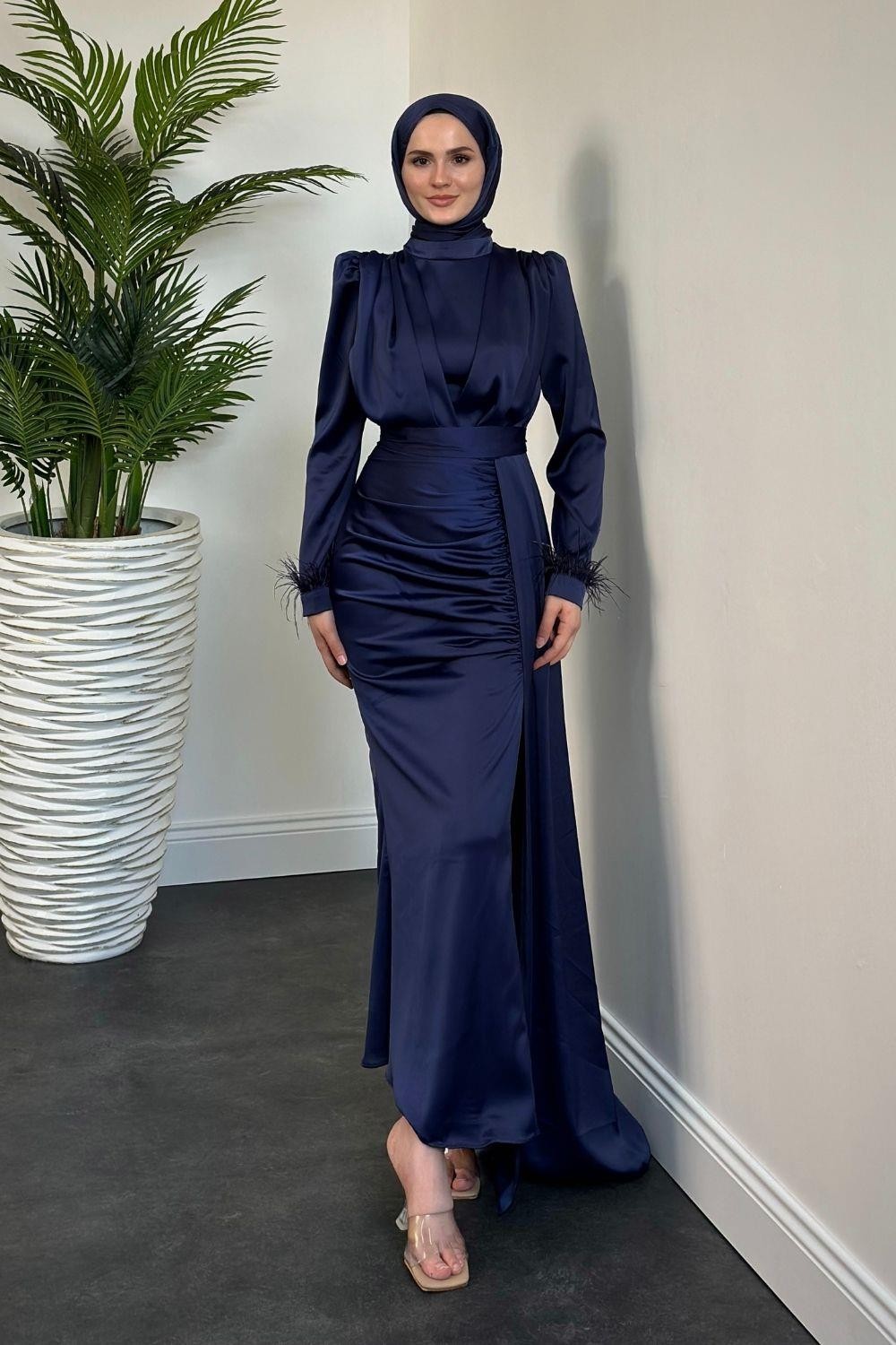 Mirabel Büzgülü Saten Abiye Lacivert