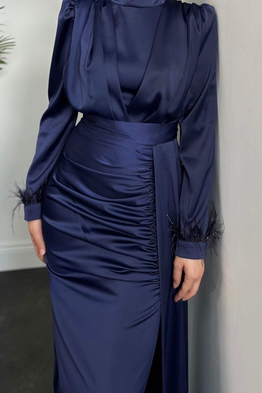 Mirabel Büzgülü Saten Abiye Lacivert