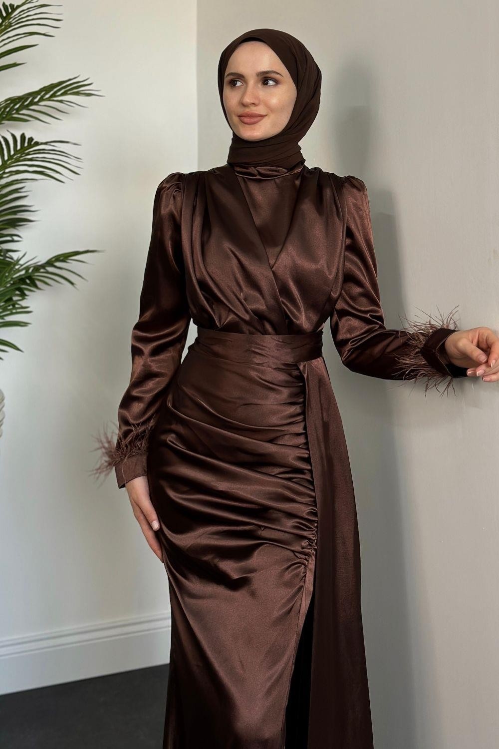 Mirabel Büzgülü Saten Kahverengi