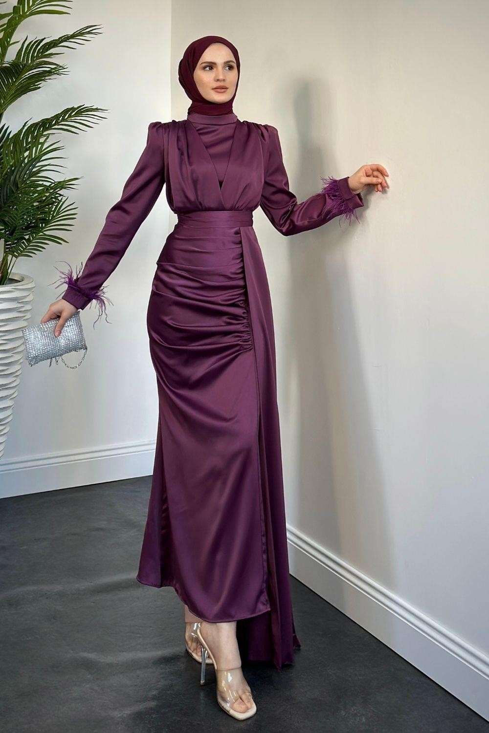 Mirabel Büzgülü Saten Mor