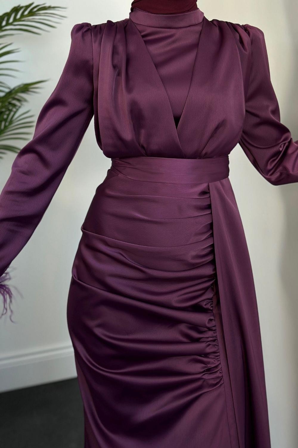 Mirabel Büzgülü Saten Mor