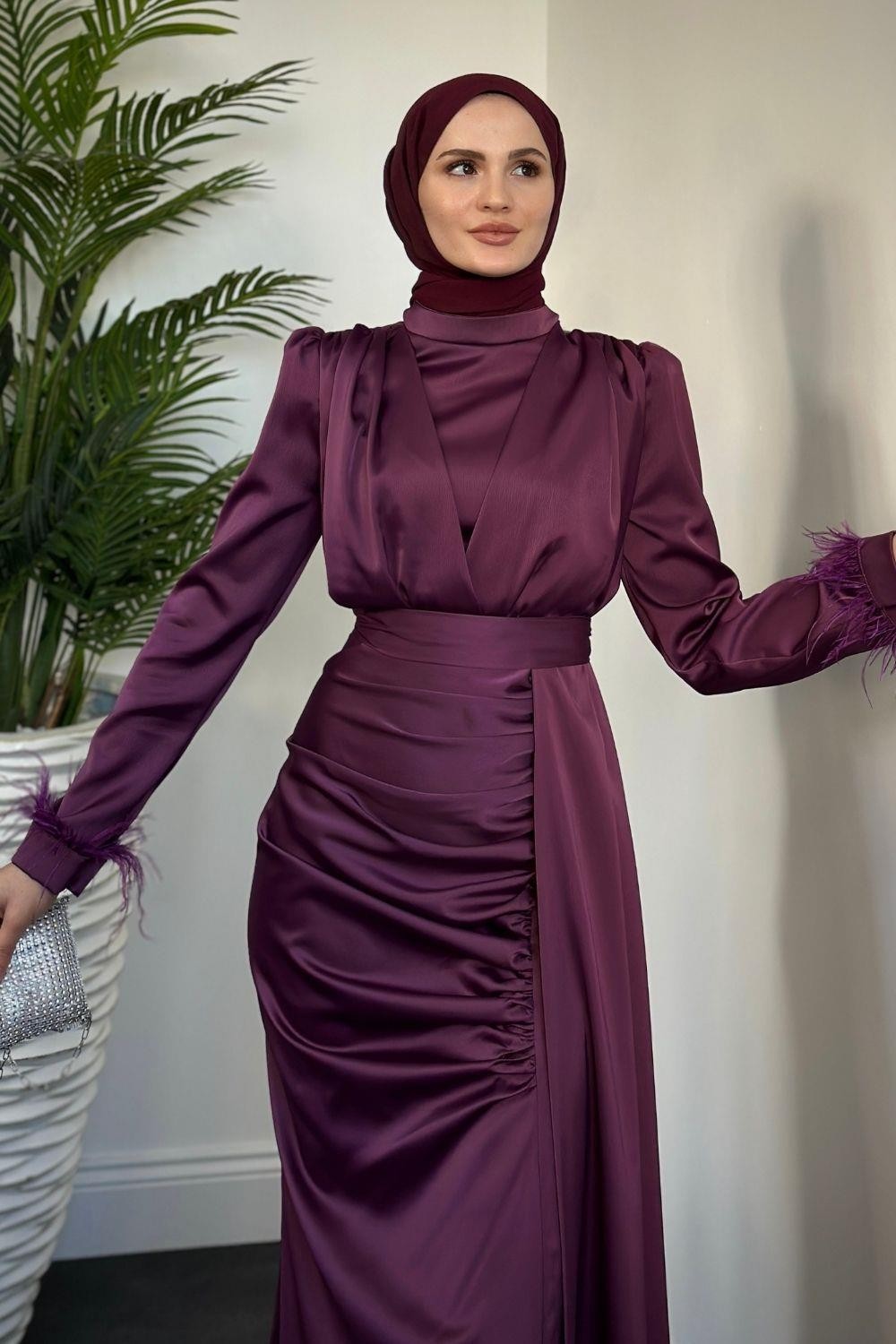 Mirabel Büzgülü Saten Mor