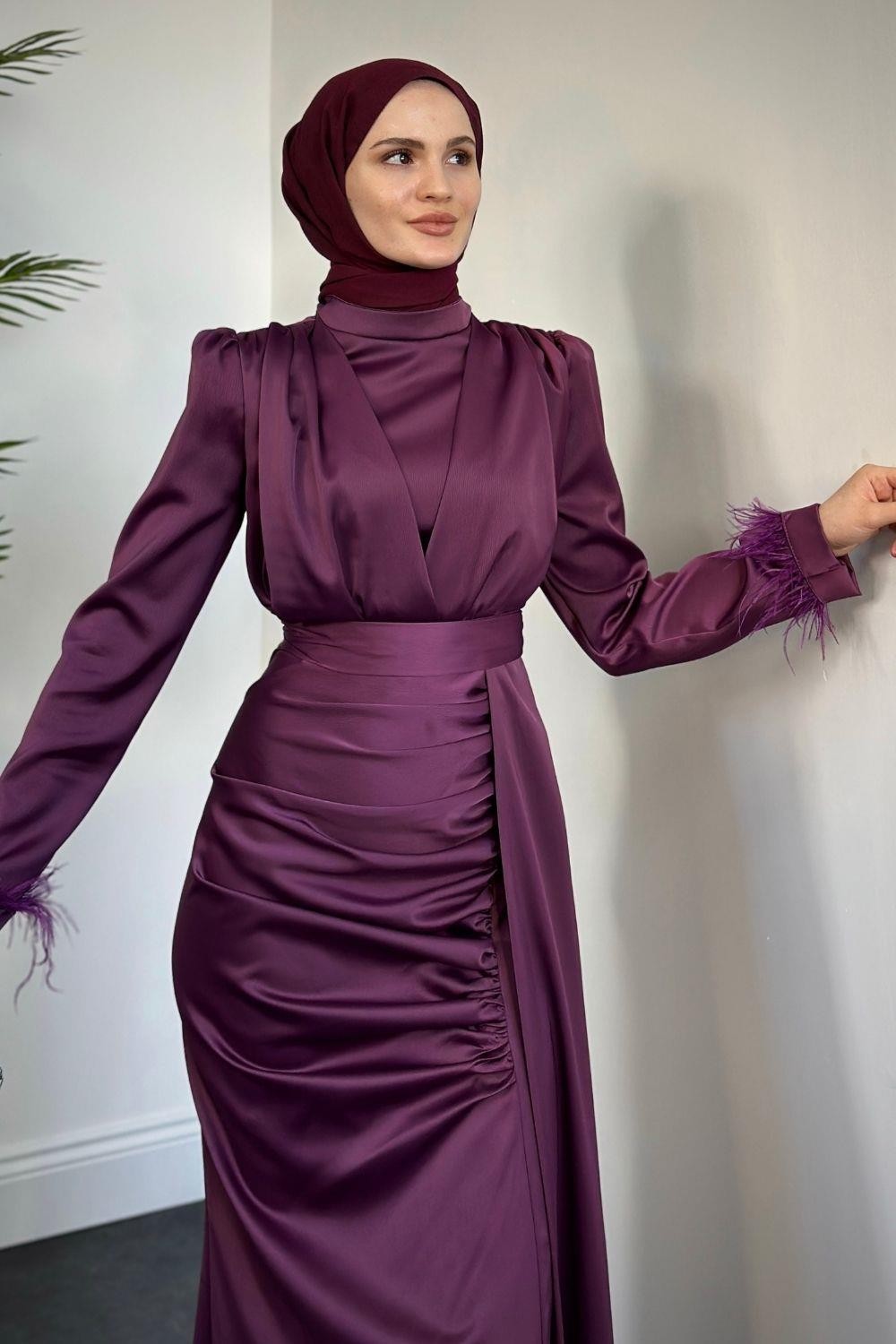 Mirabel Büzgülü Saten Mor