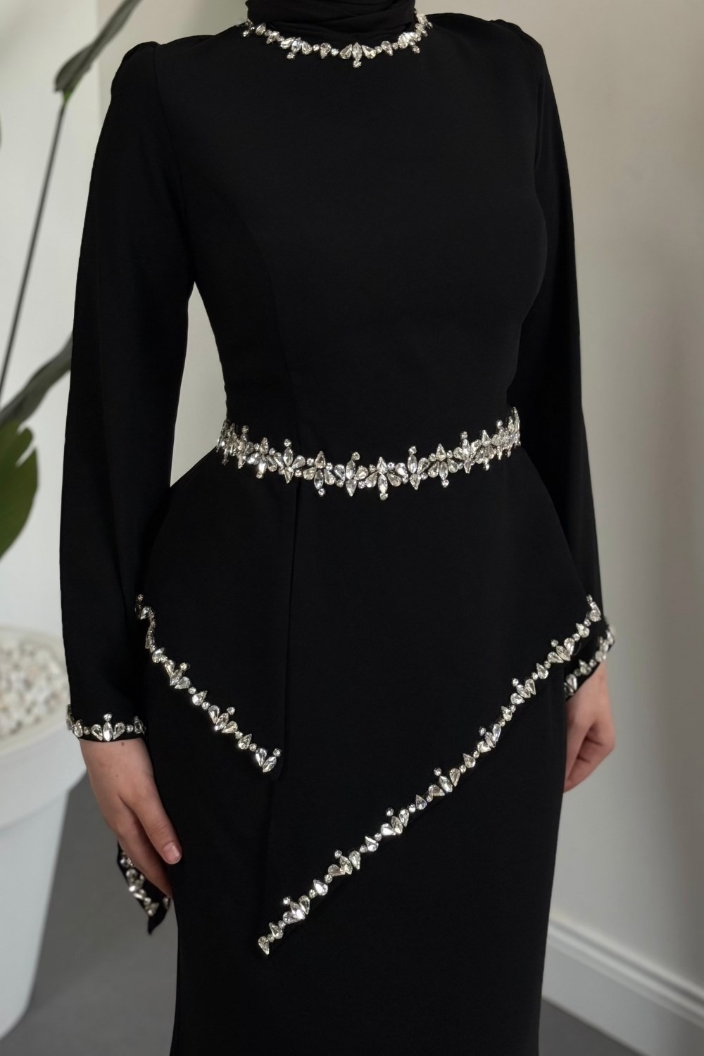 Mystera Taşlı Abiye Siyah