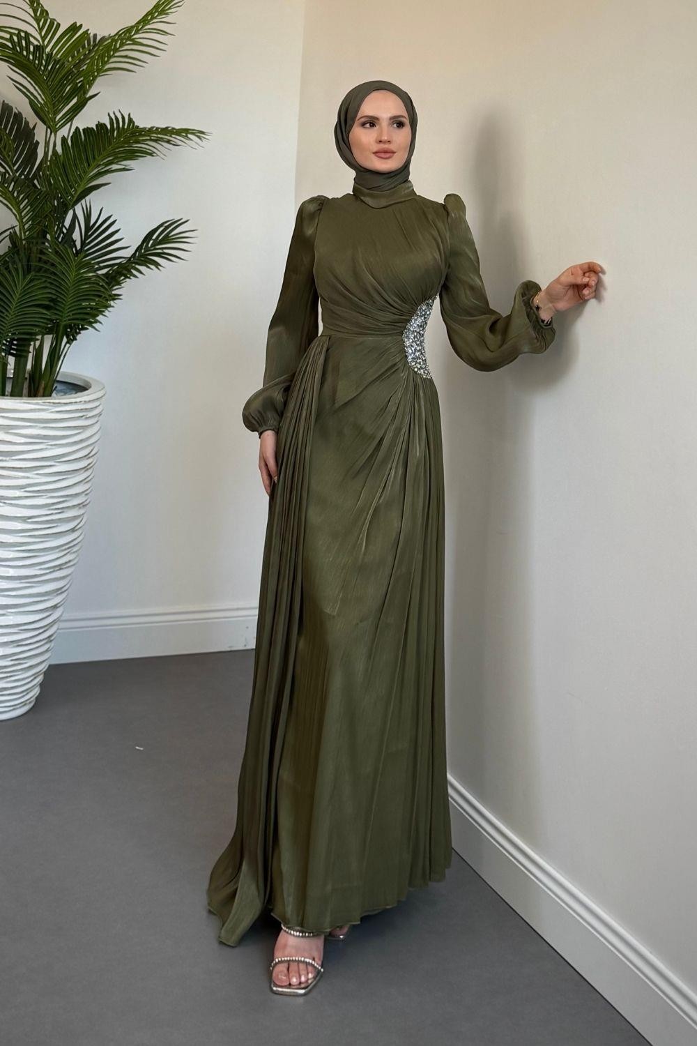 Nola Yanı Taşlı Jan Jan Abiye Haki