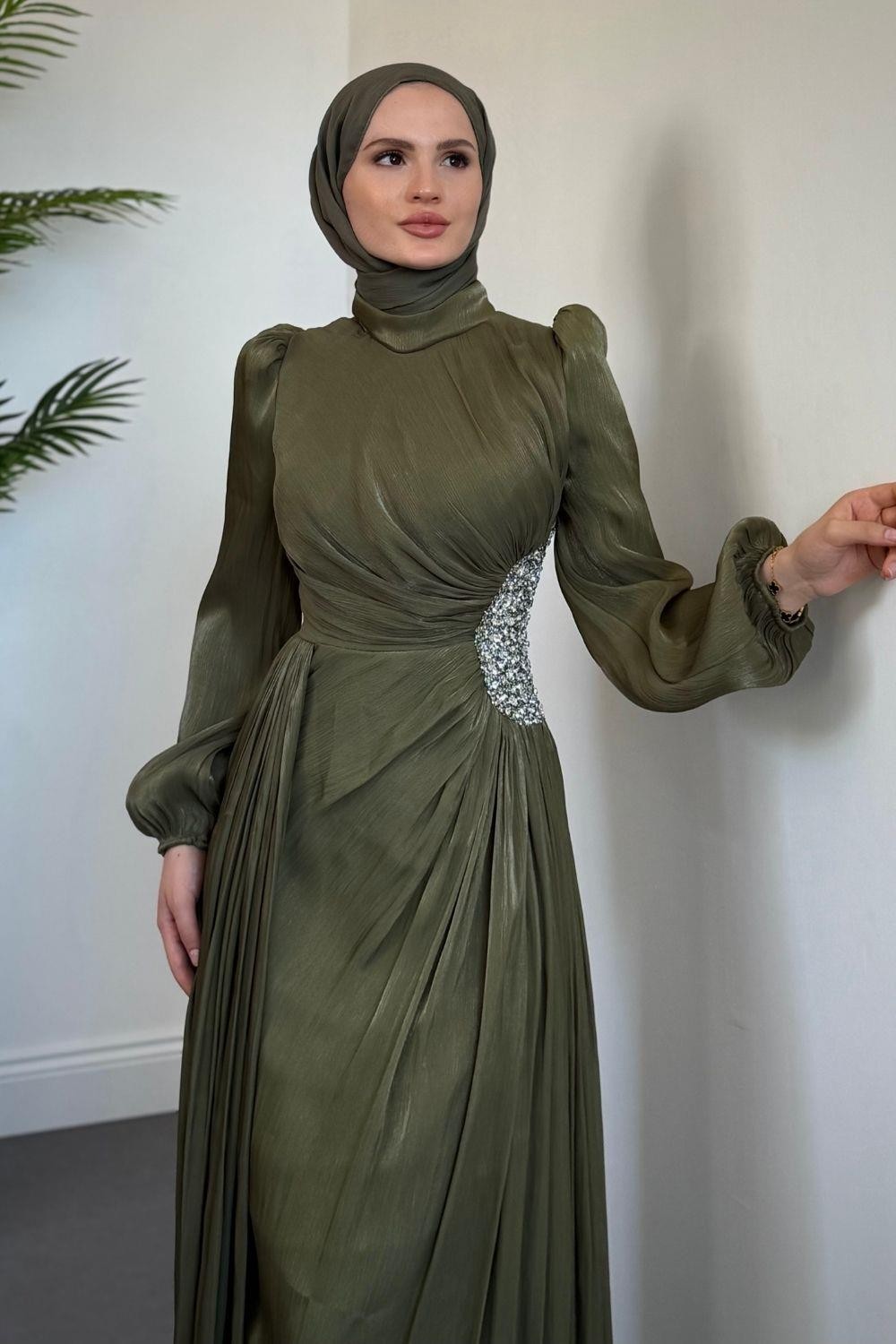 Nola Yanı Taşlı Jan Jan Abiye Haki