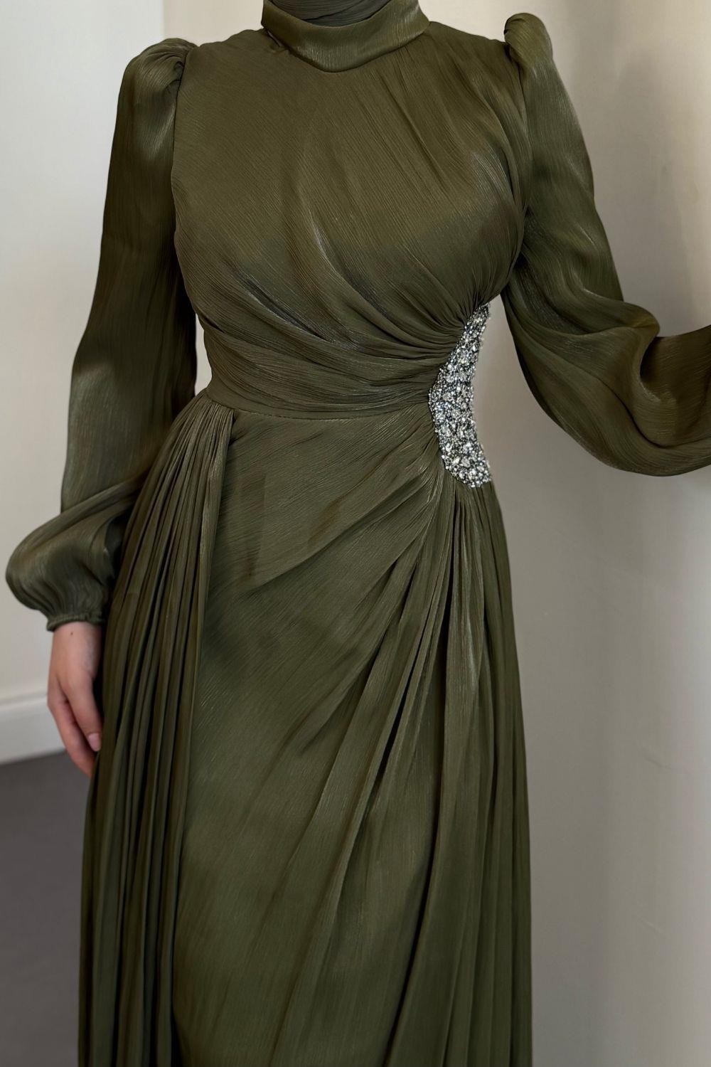 Nola Yanı Taşlı Jan Jan Abiye Haki