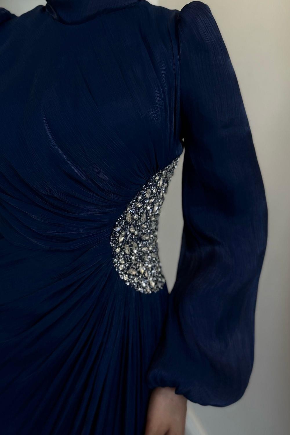 Nola Yanı Taşlı Jan Jan Abiye Lacivert