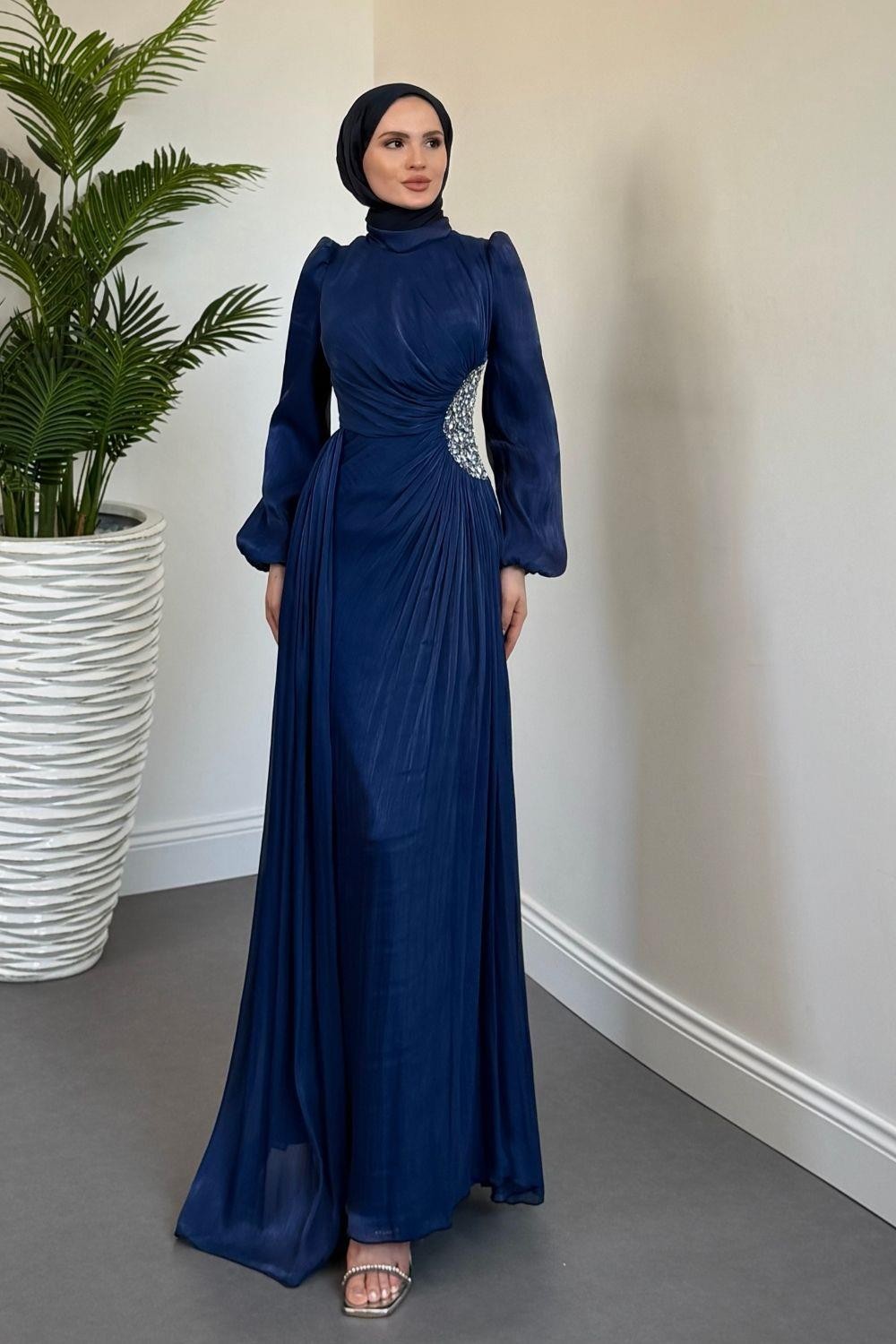 Nola Yanı Taşlı Jan Jan Abiye Lacivert