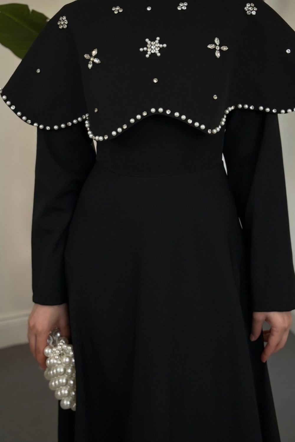 Olena Seyyar Pelerinli Abiye Siyah