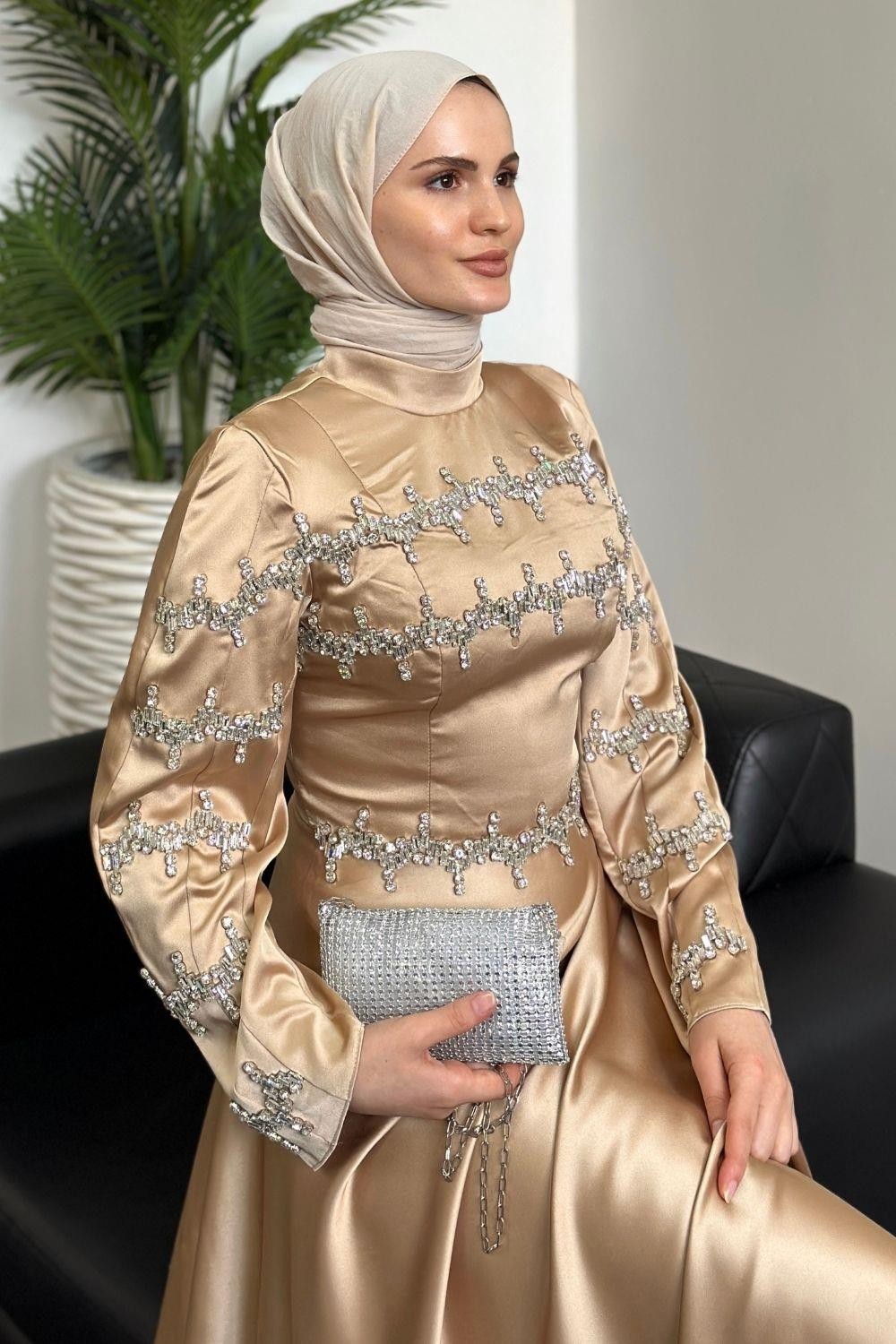 Onsra Taşlı Abiye Vizon