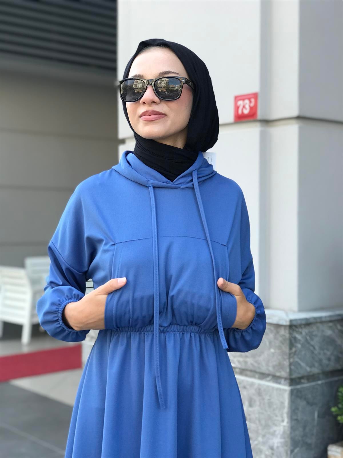 Rio Önü Cepli Elbise Mavi