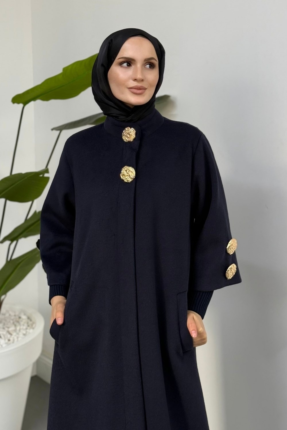 Roller Boydan Fermuarlı Angora Kaban Lacivert 
