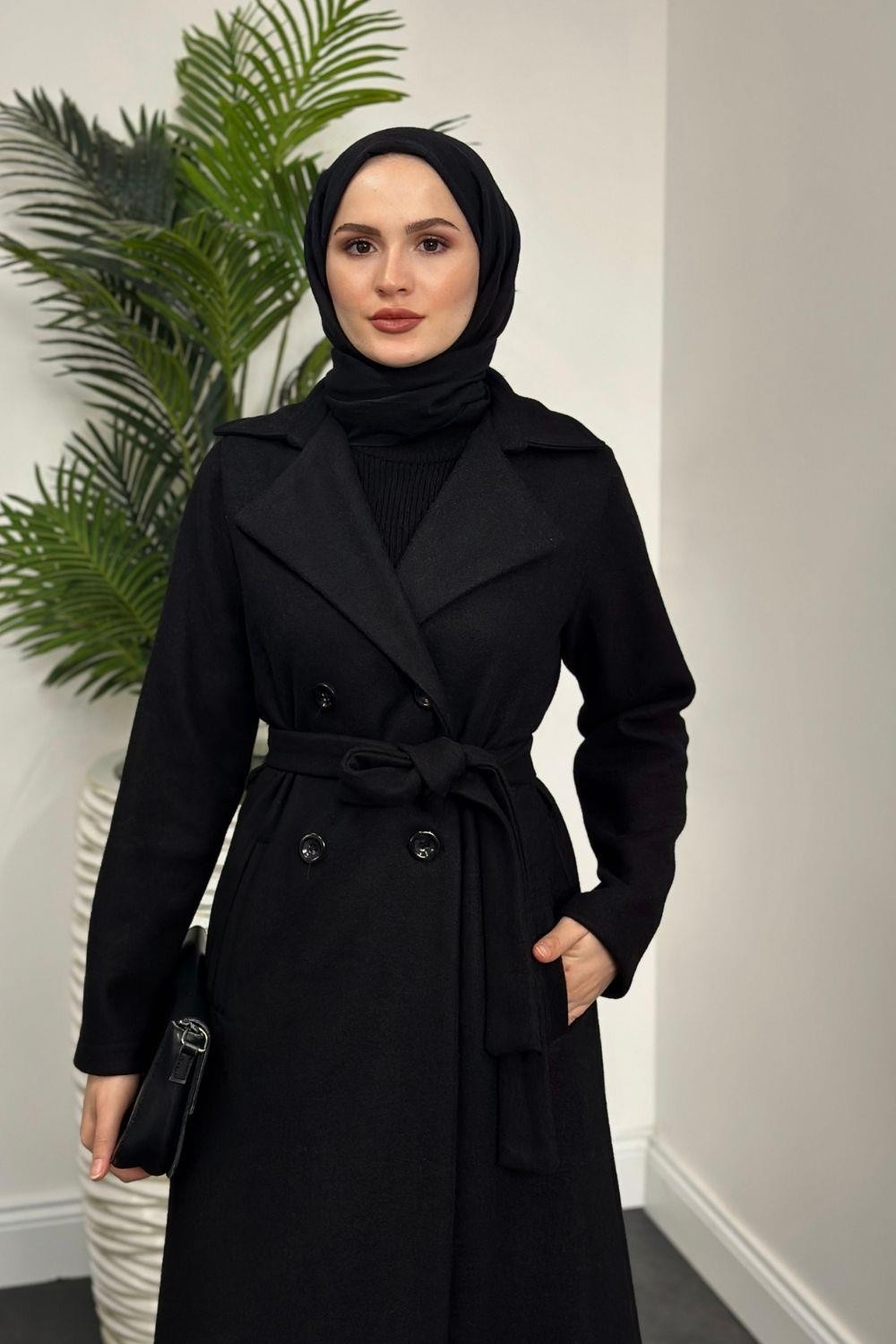 Rony Astarlı Kaşe Kaban Siyah