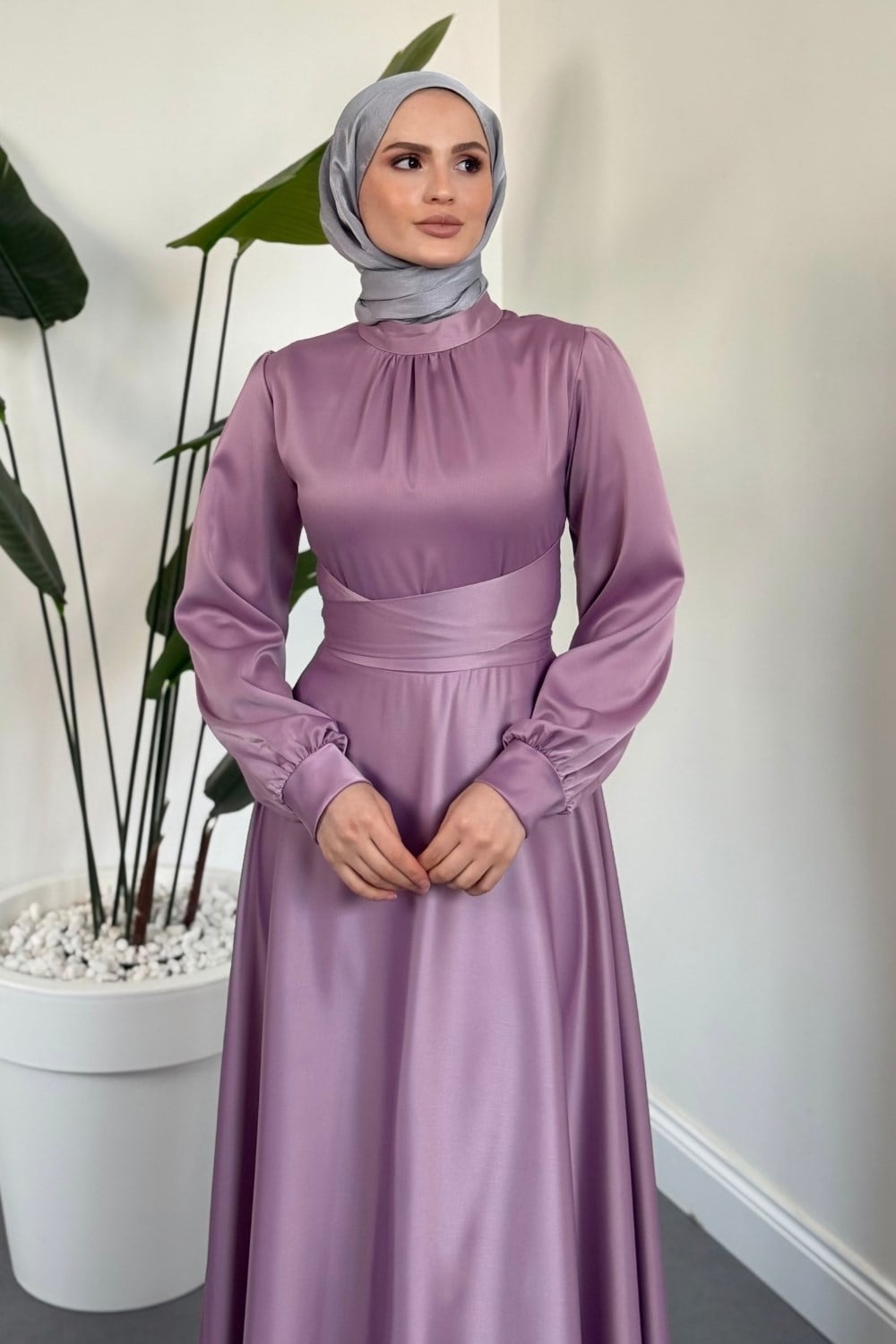 Ruby Grace Çapraz Saten Abiye Lila
