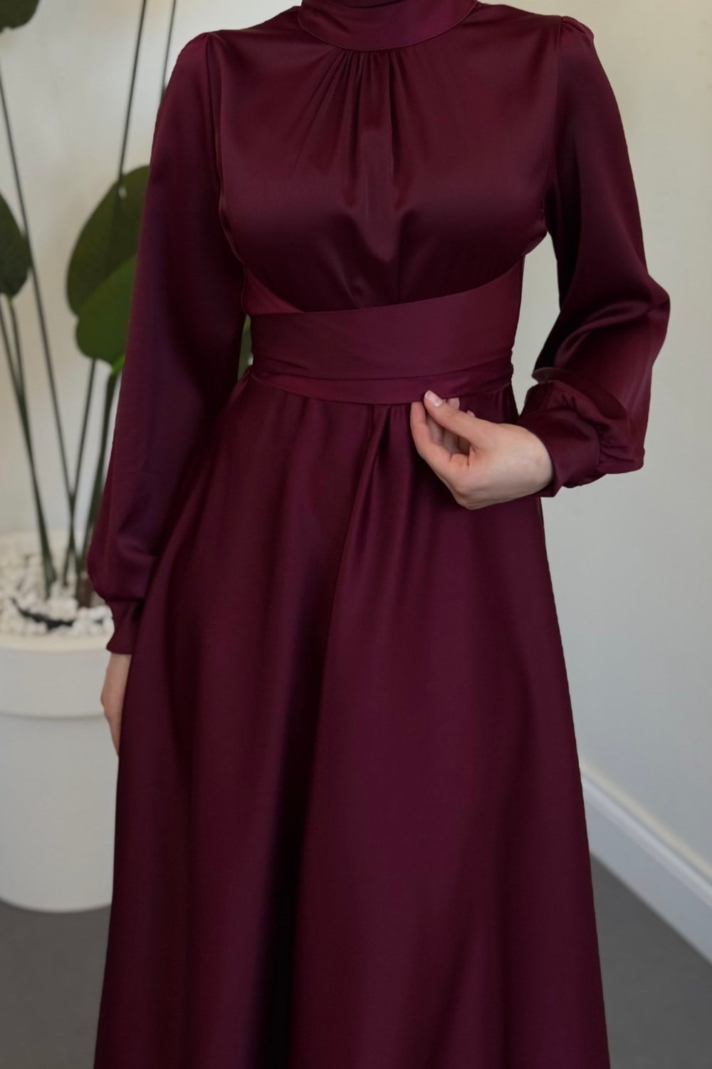 Ruby Grace Çapraz Saten Abiye Mürdüm