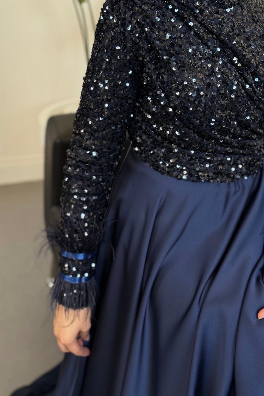 Samar Üst Pullu Drapeli Abiye Lacivert