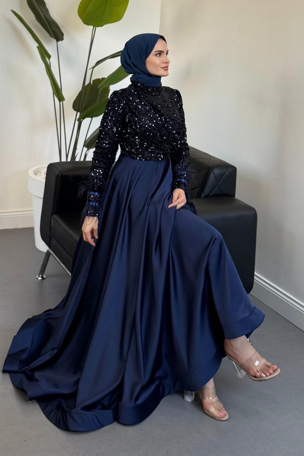 Samar Üst Pullu Drapeli Abiye Lacivert