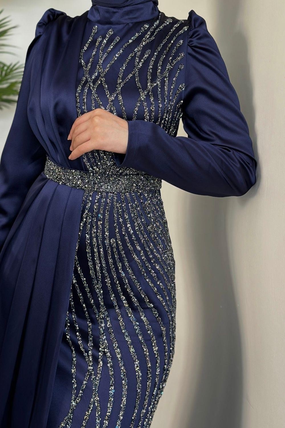 Sante Taş Detay Abiye Lacivert 