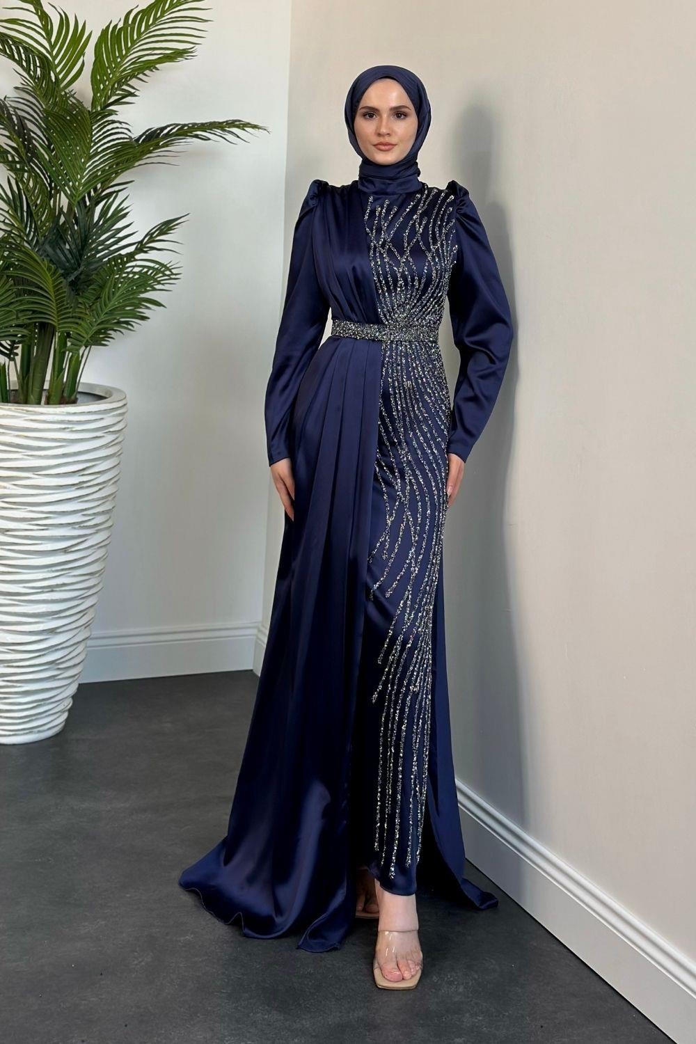 Sante Taş Detay Abiye Lacivert 