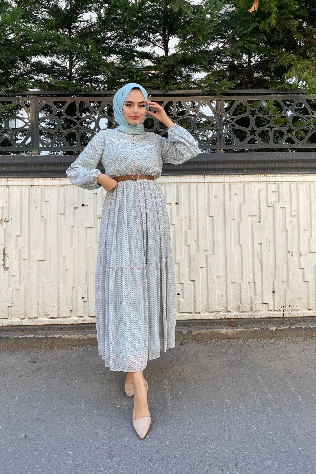 Şifon Katkat Elbise Mint