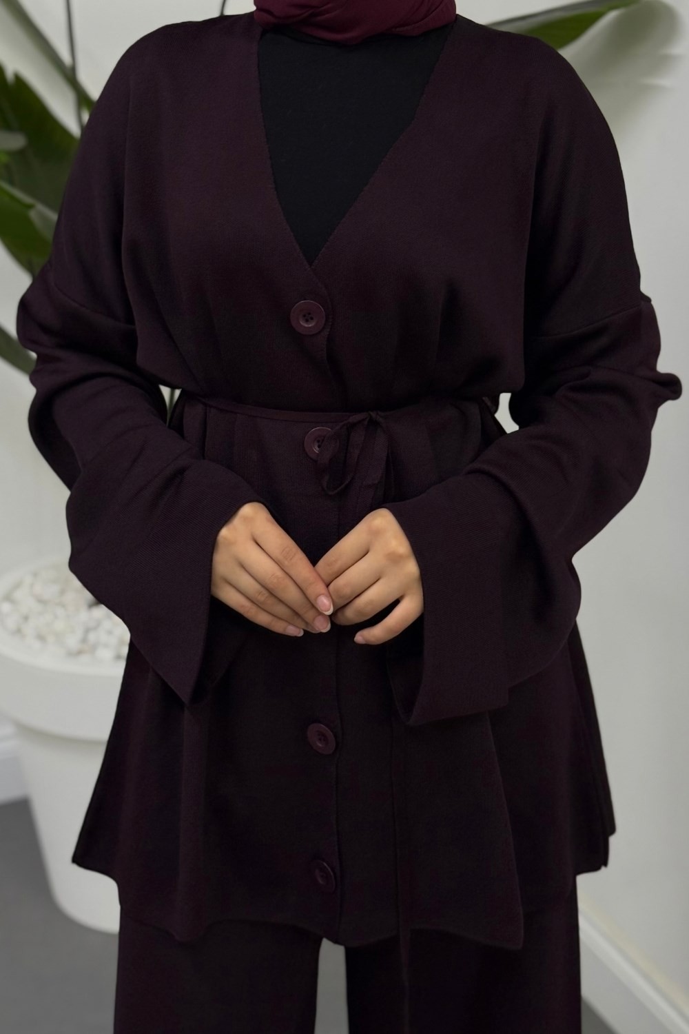 Tahlia Büyük Düğmeli Merserize Pantolon Takım Mor