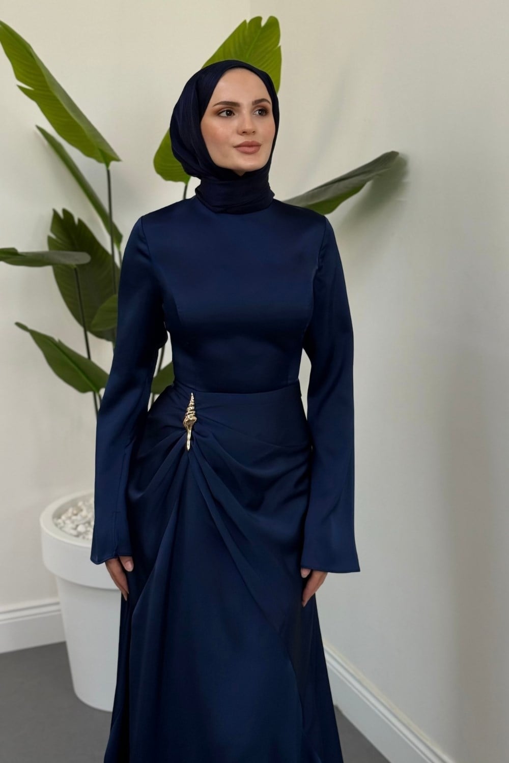 Vandora Tokalı Saten Abiye Lacivert