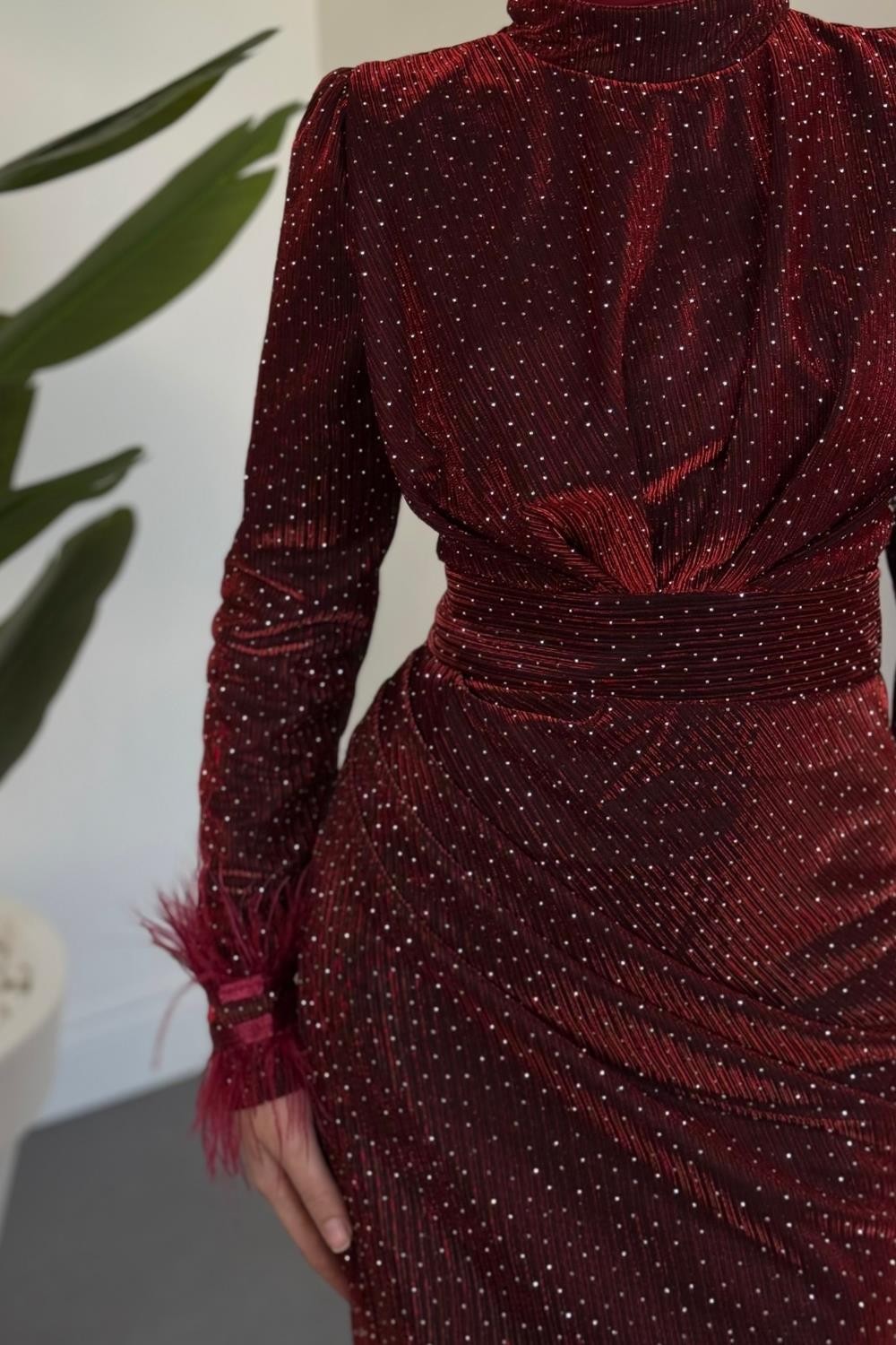 Zuelia Taşlı Kuyruklu Balık Abiye Bordo