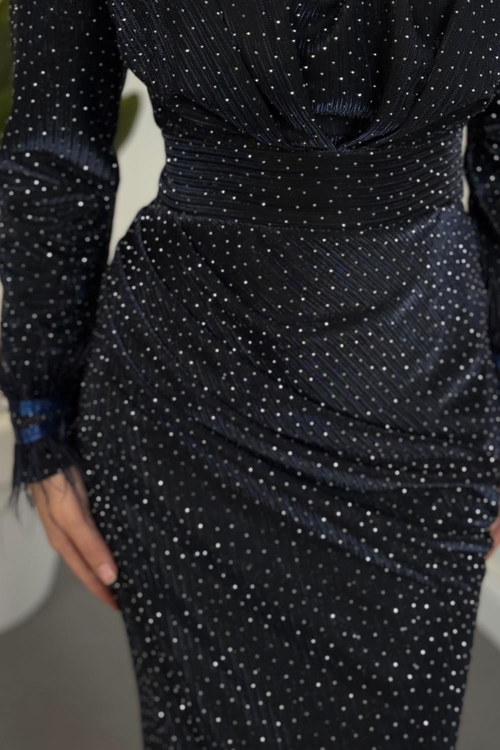 Zuelia Taşlı Kuyruklu Balık Abiye Lacivert