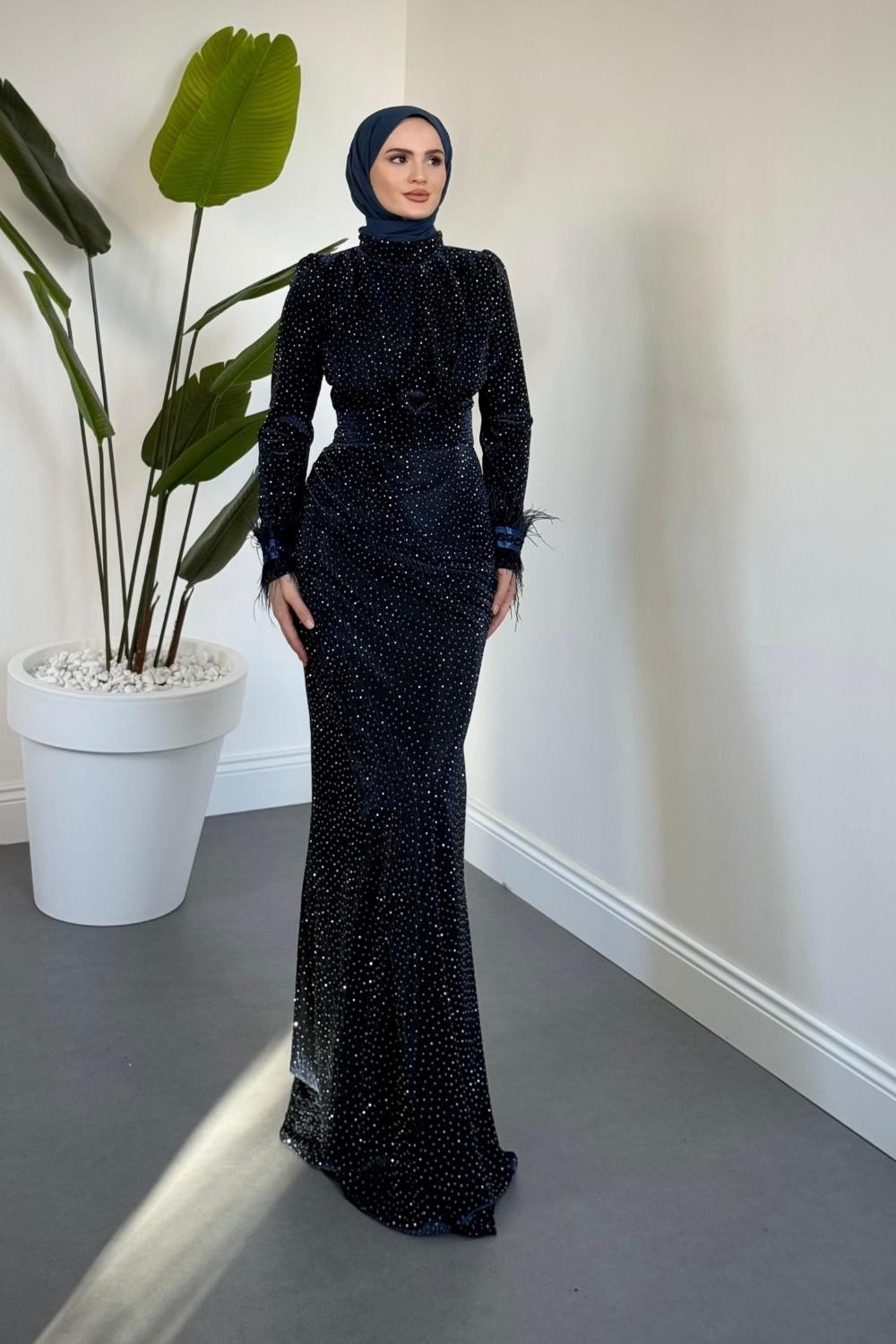 Zuelia Taşlı Kuyruklu Balık Abiye Lacivert