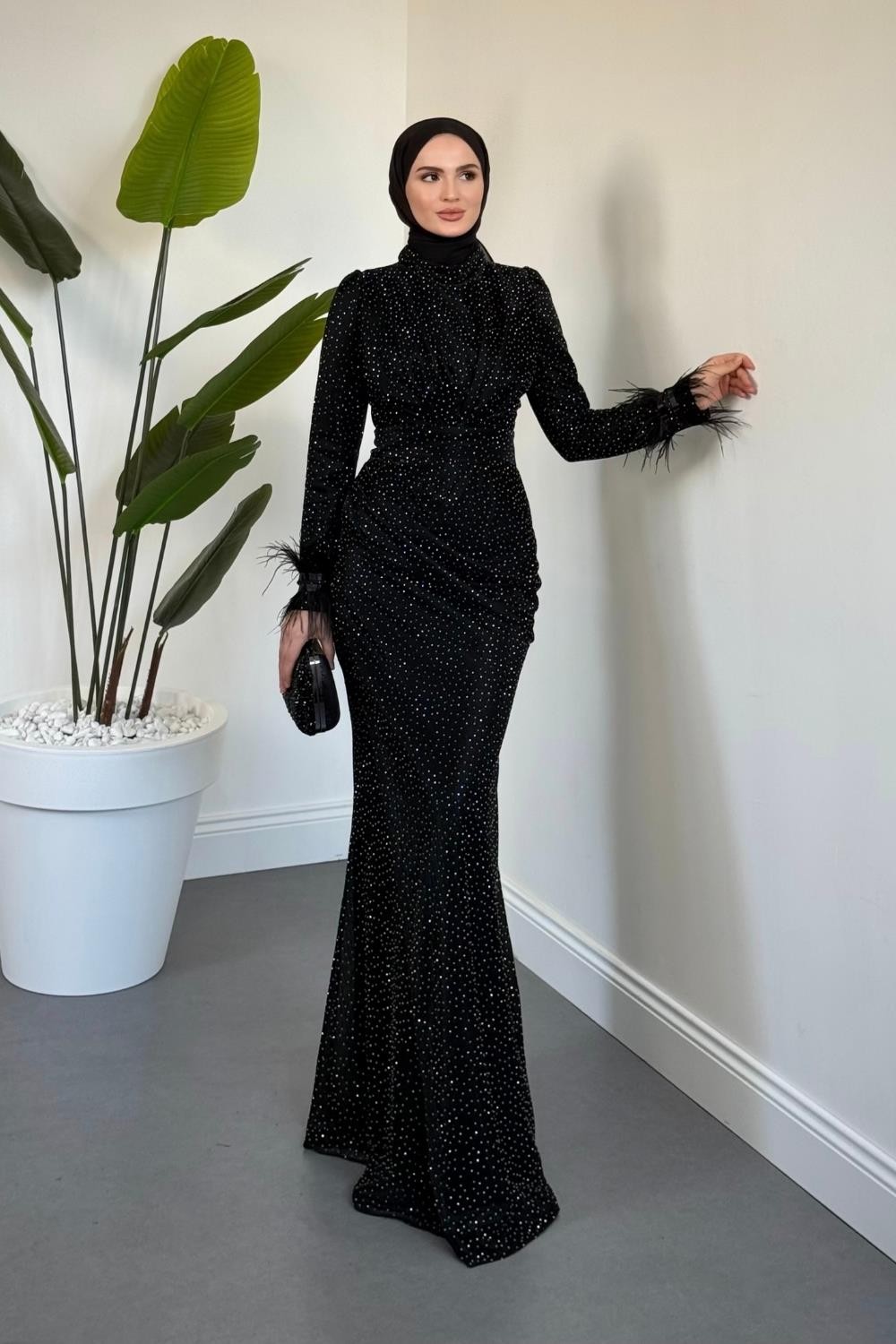 Zuelia Taşlı Kuyruklu Balık Abiye Siyah 