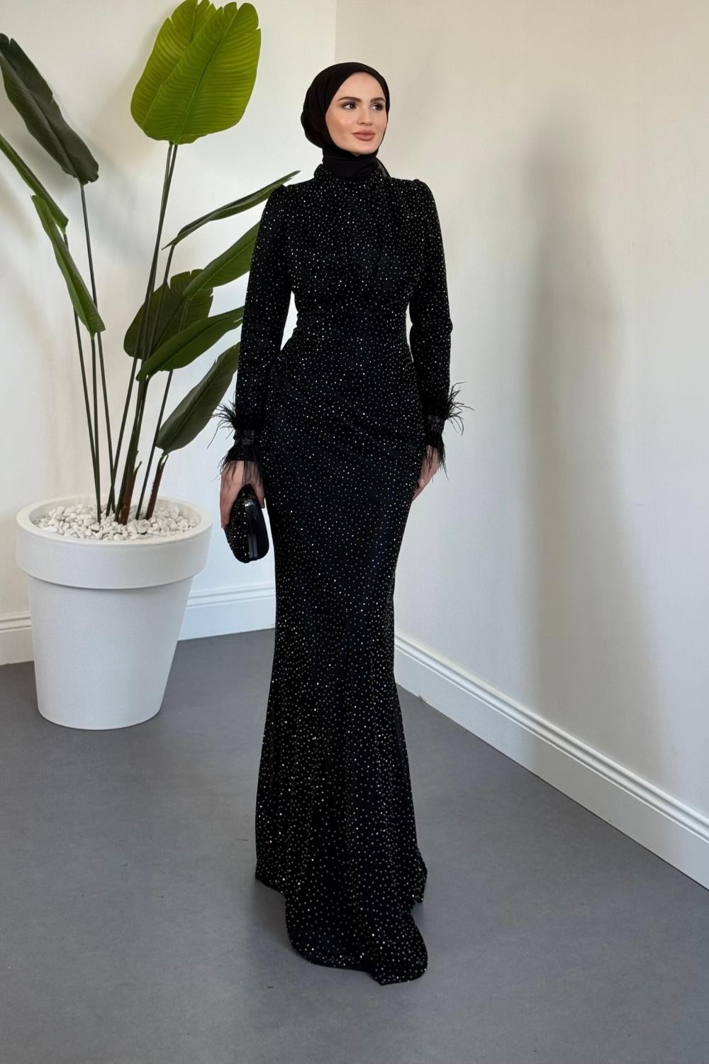 Zuelia Taşlı Kuyruklu Balık Abiye Siyah 