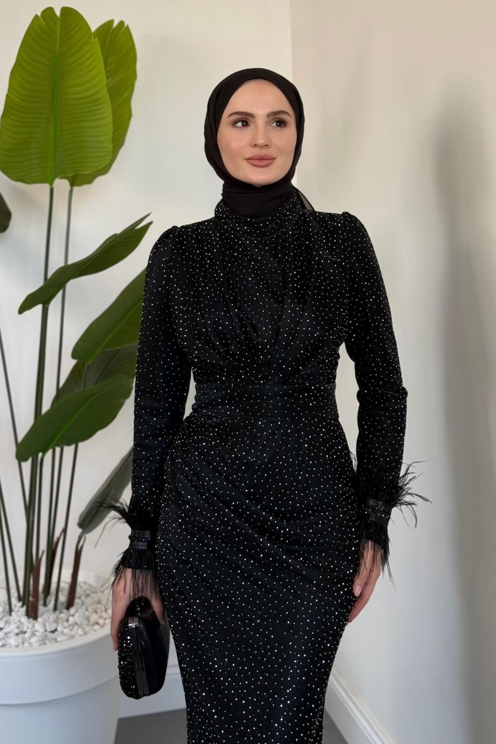 Zuelia Taşlı Kuyruklu Balık Abiye Siyah 