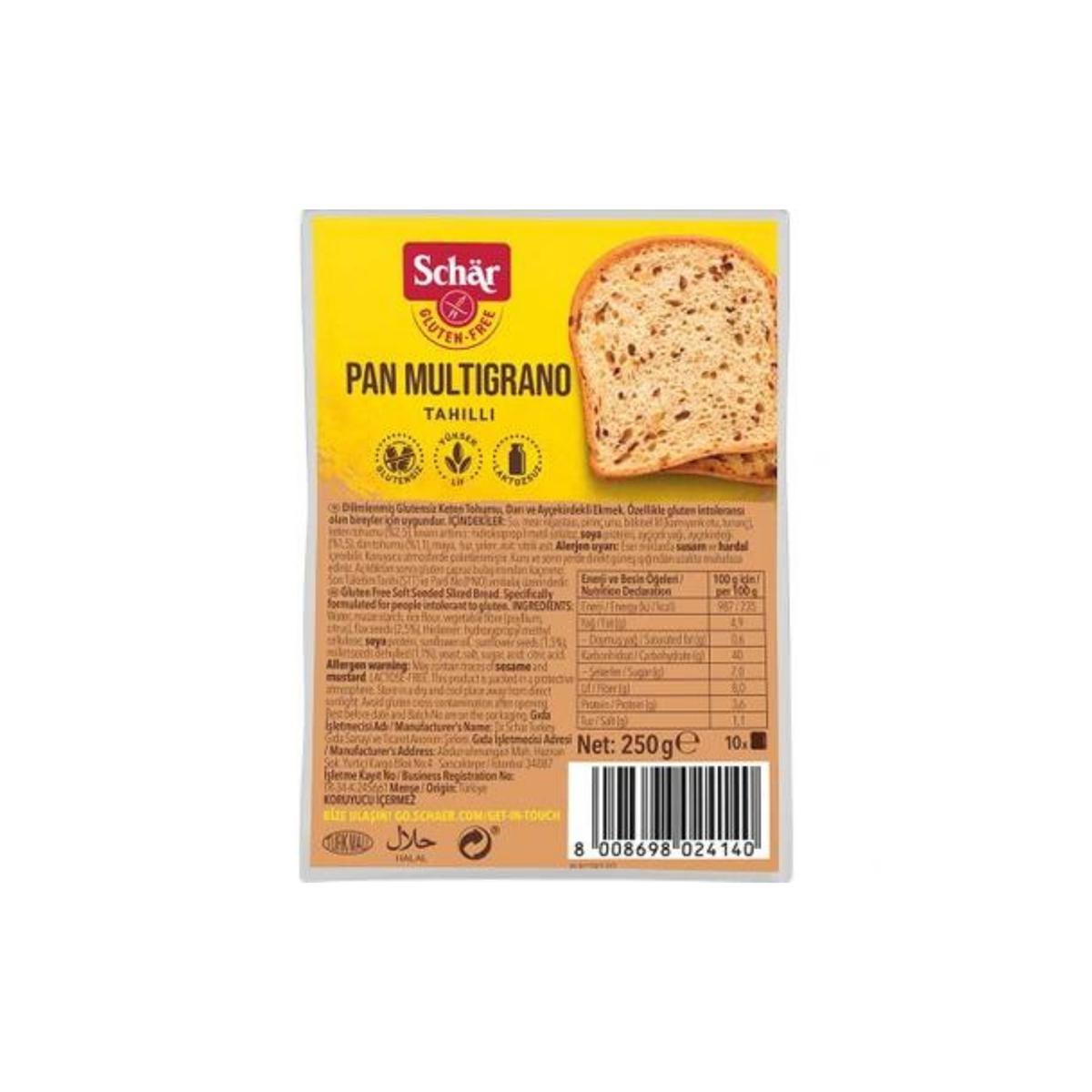 Schar Pan Multıgrano Glutensiz Ay Çekirdekli Ekmek 250 gr