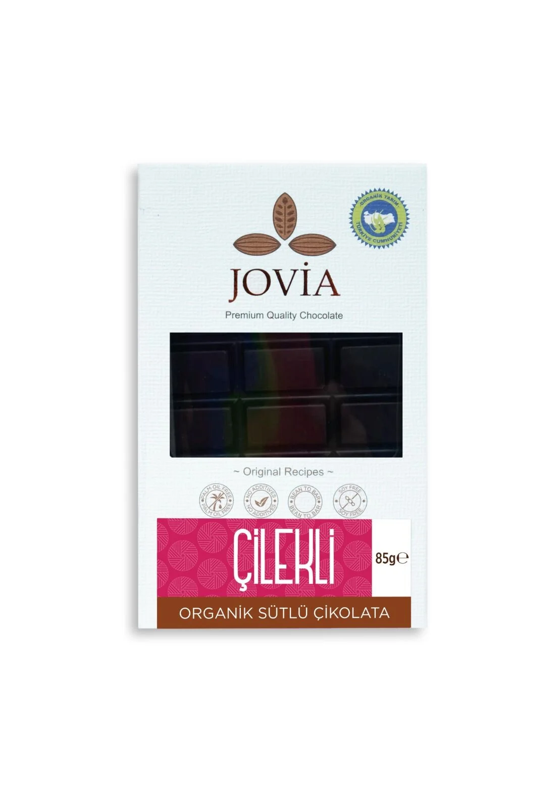 Jovia Organik Çilekli Sütlü Çikolata 85 grOrganik