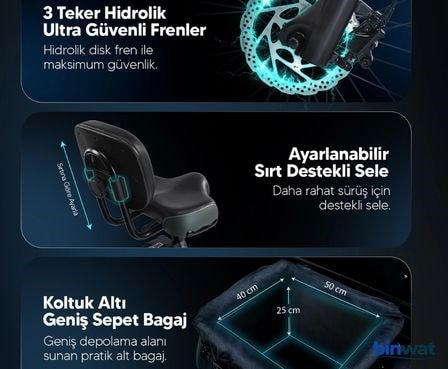 STRADA E-TRIO 48V 750 WATT ÜÇ TEKERLEKLİ ELEKTRİKLİ BİSİKLET