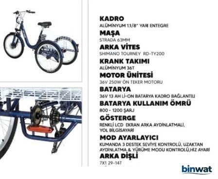 STRADA E-VO 36V 350 WATT ÜÇ TEKERLEKLİ ELEKTRİKLİ BİSİKLET