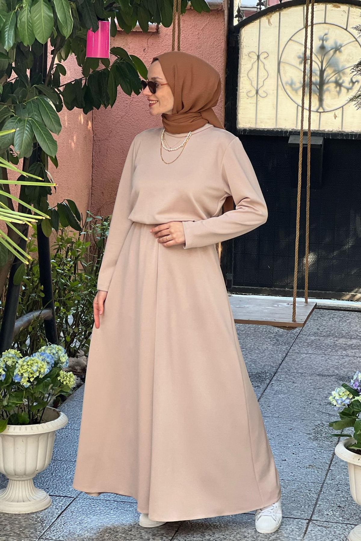 Bej Ferah Scuba Elbise