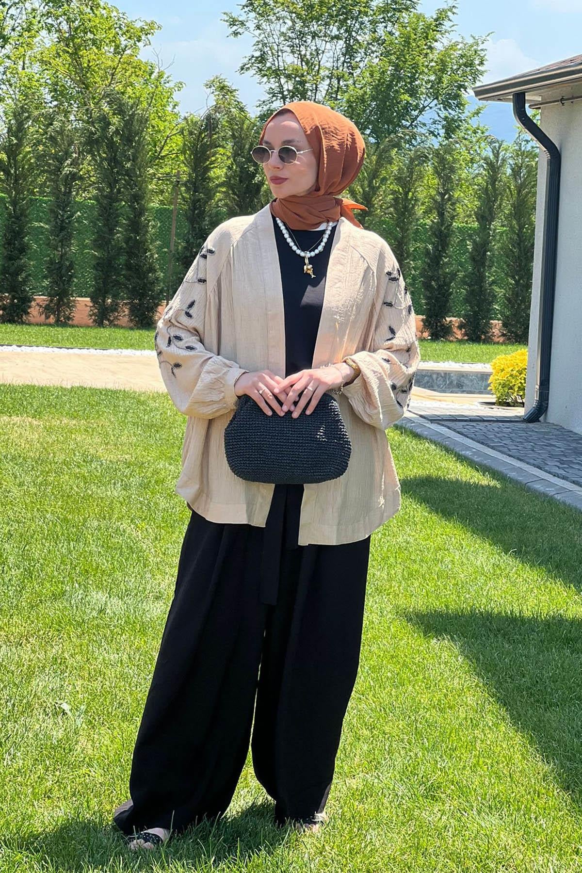 Krem Taşlı Kimono 