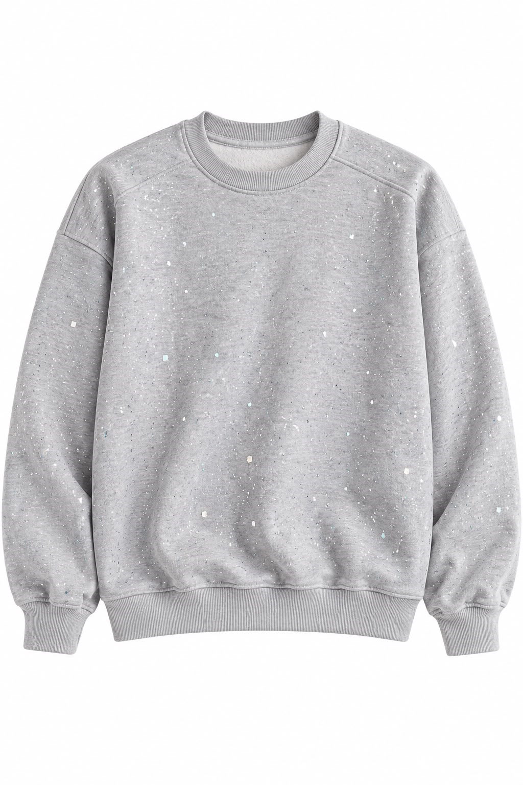 Kadın Bisiklet Yaka Işıltılı 3 iplik Sweatshirt Gri