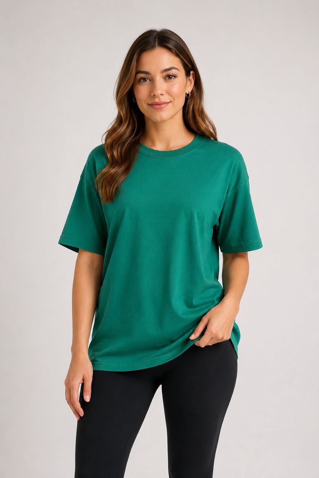Oversize Bisiklet Yaka Basic Tshirt Yeşil