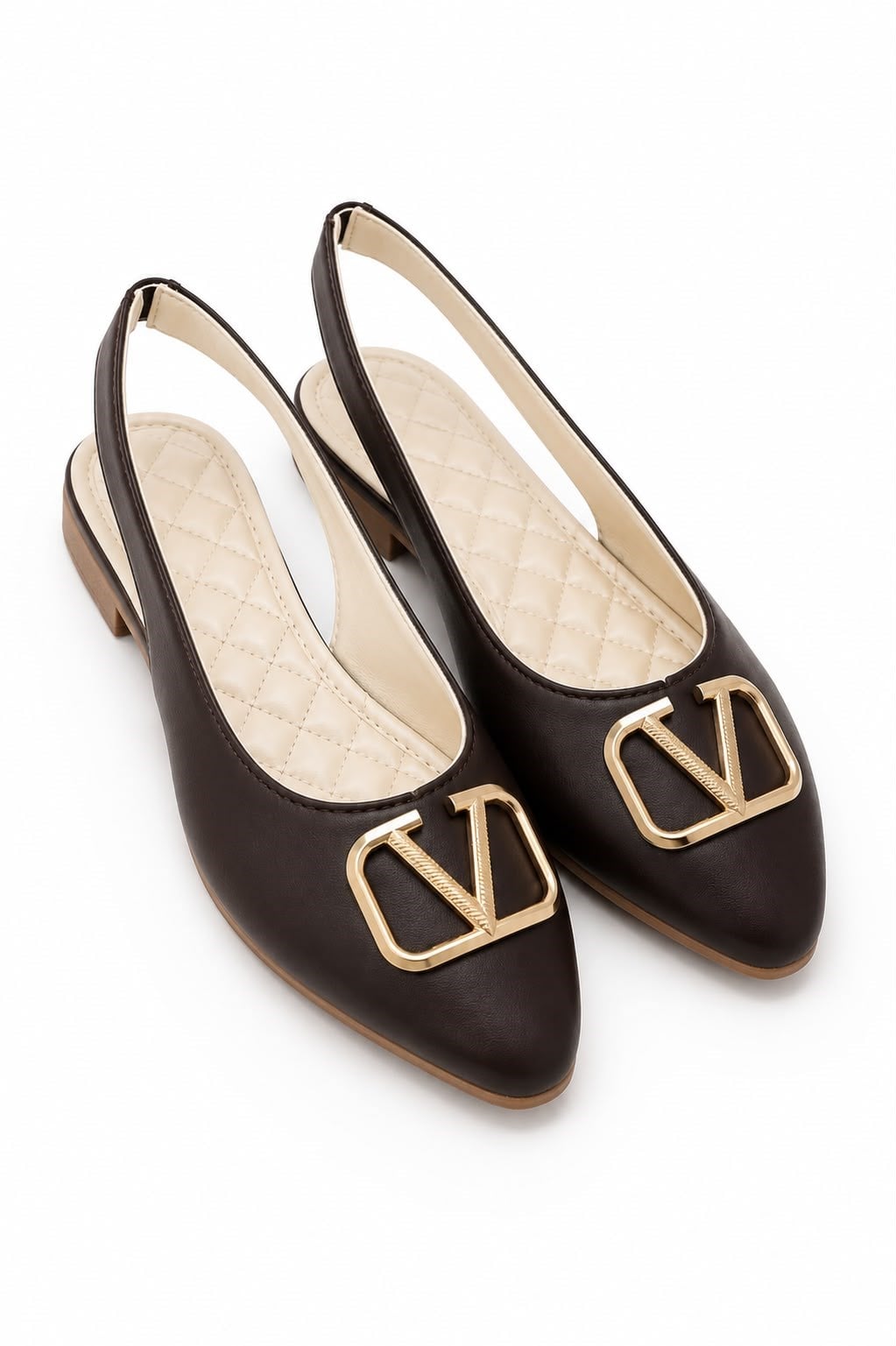 Kadın Gold Tokalı Slingback Model YumuşakTaban Babet Kahverengi