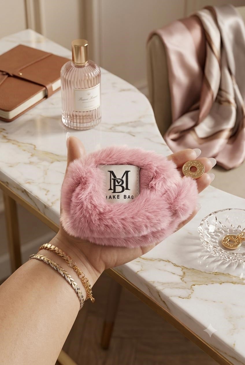 Kadın Peluş Tüylü 10X7 Ölçülü Mini Boy Makyaj Çantası Pembe