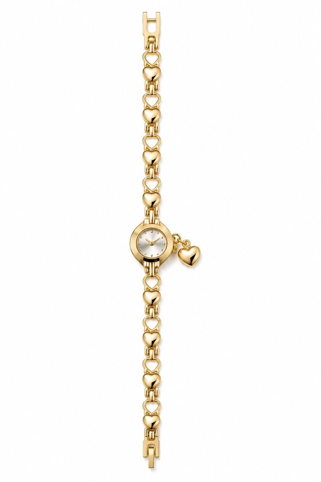Kalp Charm Detaylı Çelik Kol Saati Gold