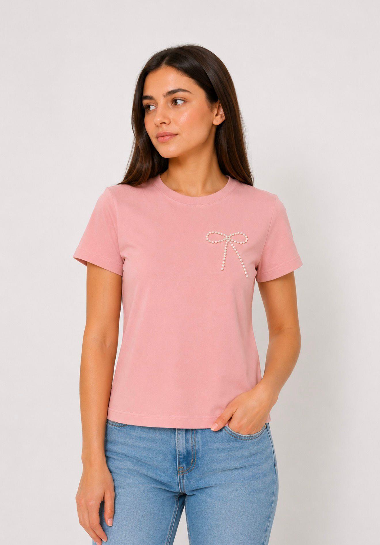 Kadın Kaşkorse Bisiklet Yaka Crop Bluz Pembe